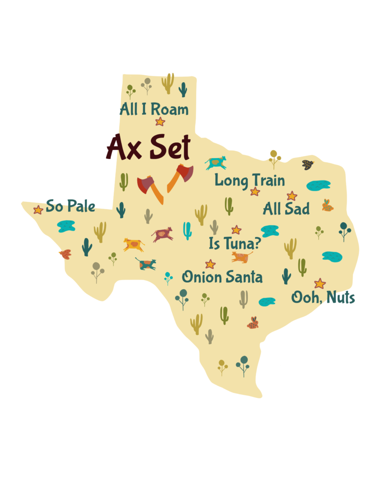 Anagram map of Texas.