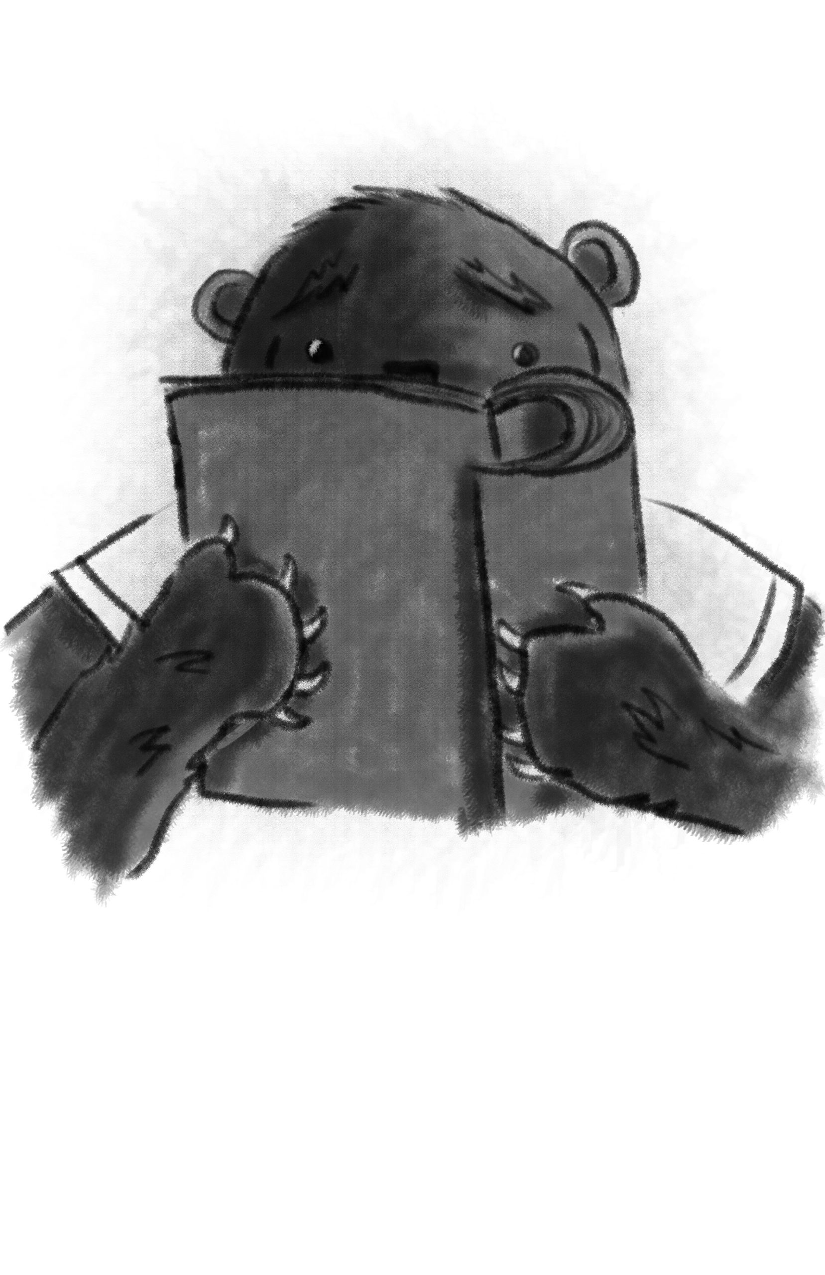 A worried-looking bear reading a script.