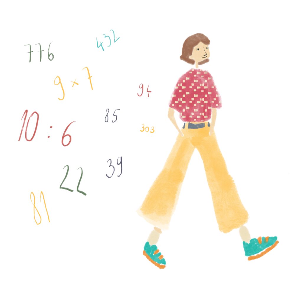 Winnie walking away from numbers.
