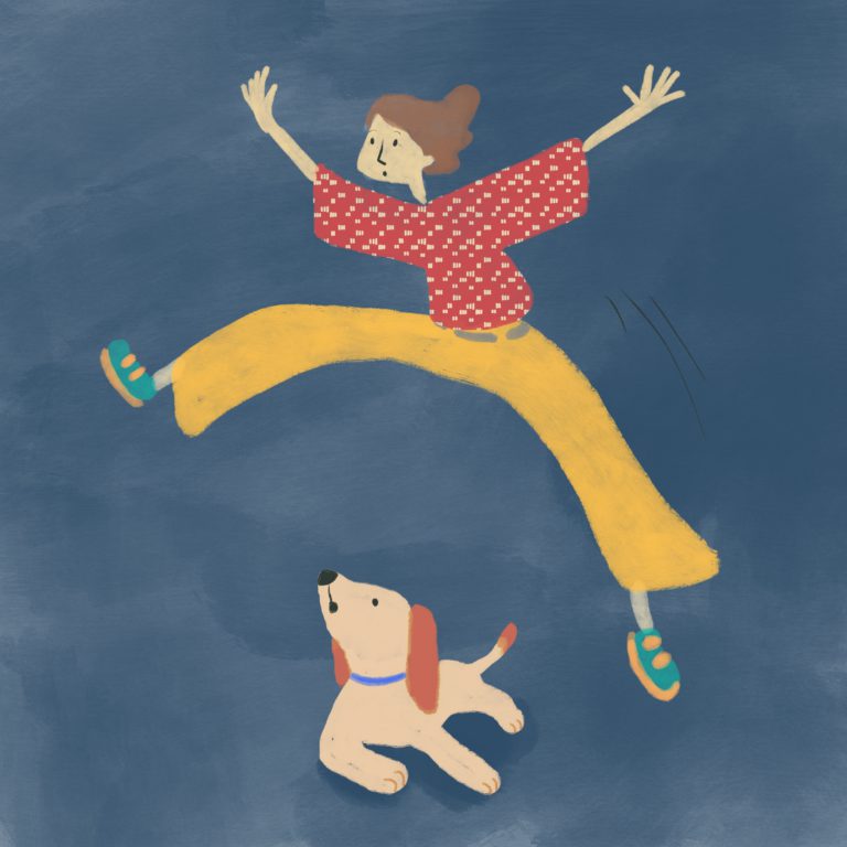Winnie leaping a dog.